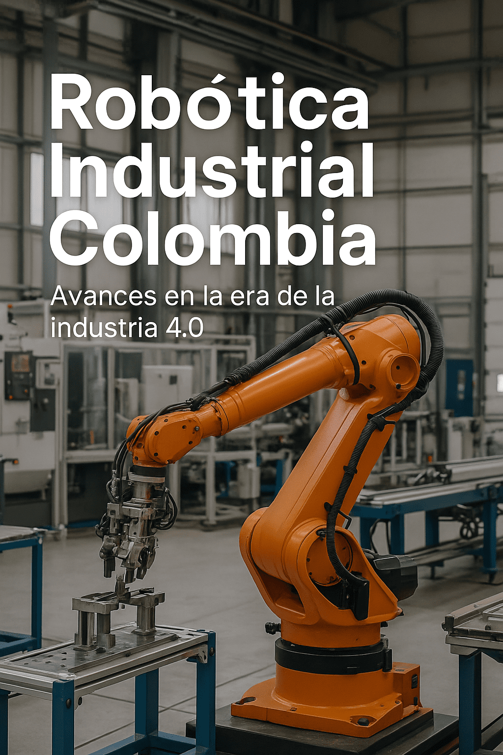 Brazo robótico industrial operando en una fábrica en Colombia, representando avances hacia la industria 4.0